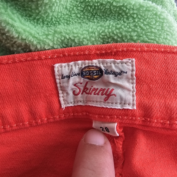 Fossil Skinny Jeans Bright Orange Size 28 Mid Rise - Picture 8 of 10